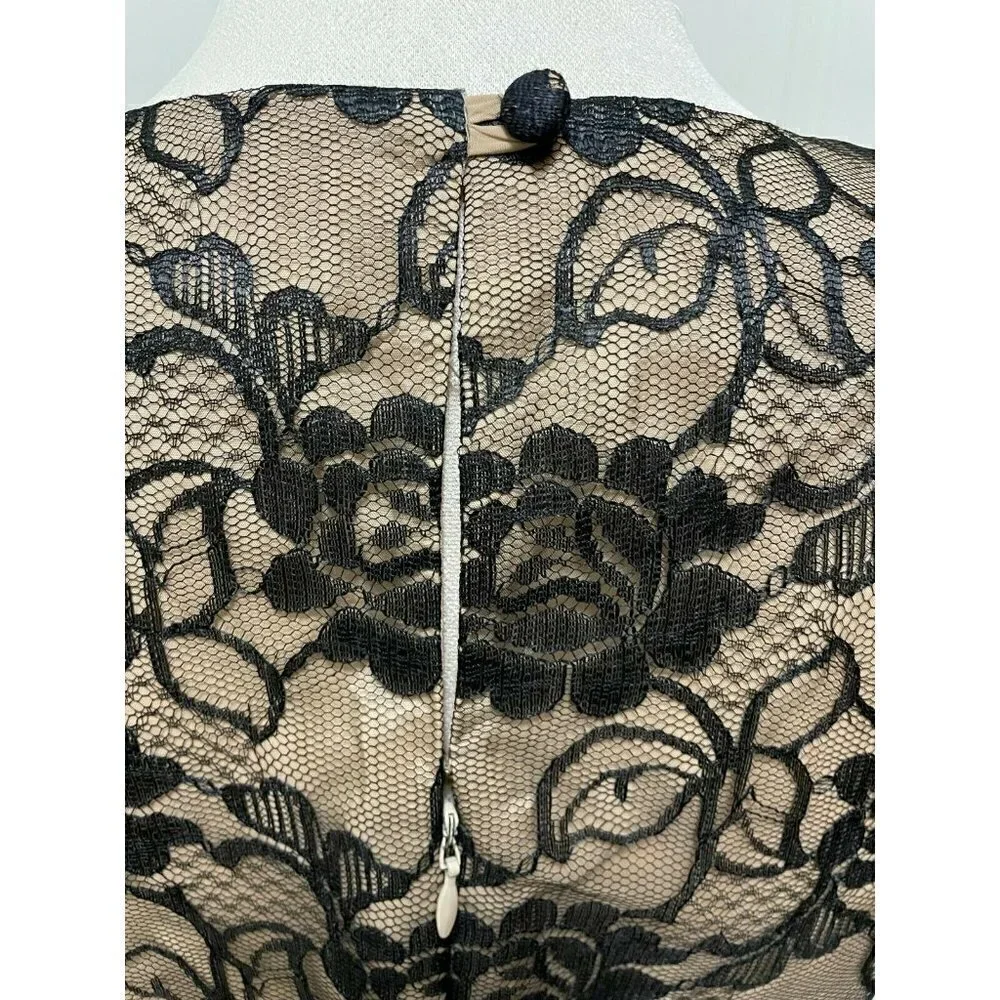 Women's Elizabeth Wayman New York Black Lace Shift Dress Tan Lining Size 6 - Picture 5 of 7